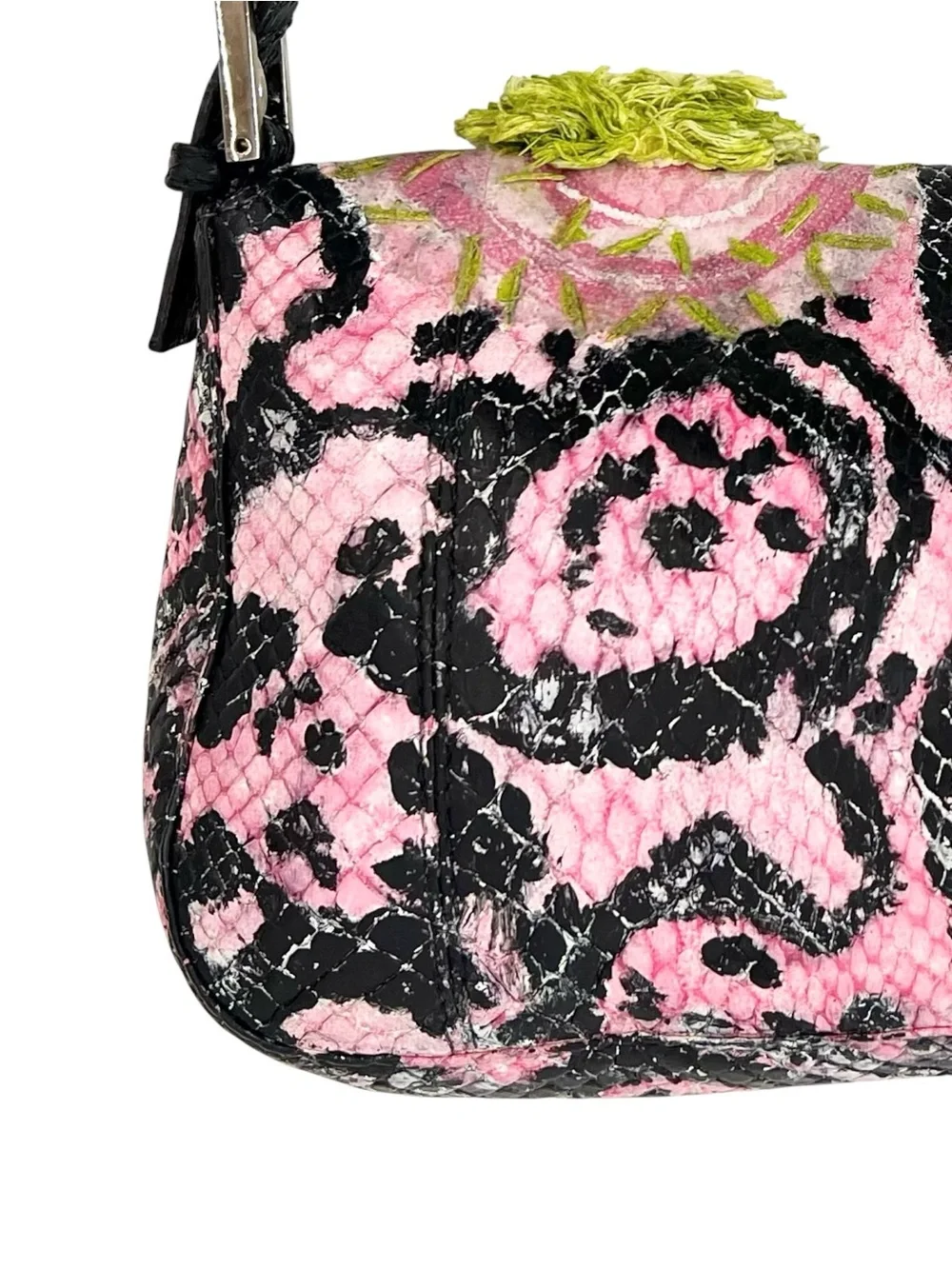 RARE FENDI Upcycled Vintage Mini FF Baguette Bag in Black Pink & Green - Picture 10 of 16